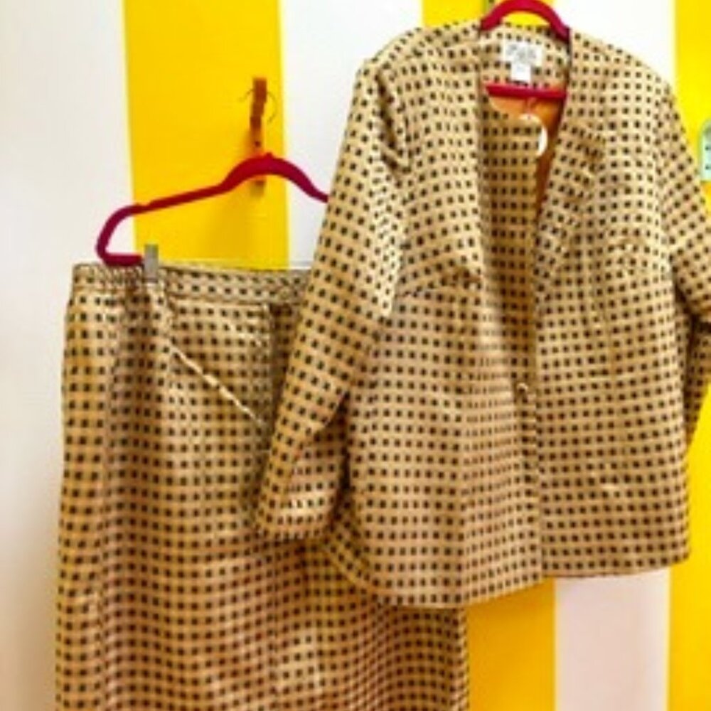 Vintage Lily Lee Gold & Black Checkered Skirt Suit Set Size 24W